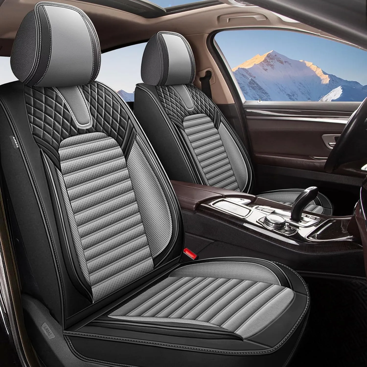 Seat Covers Full Set Fit for Hyundai Kona 2018-2025 Breathable and Waterproof Car Seat Covers 5 Seat Leather Seat Covers（Black&Grey）