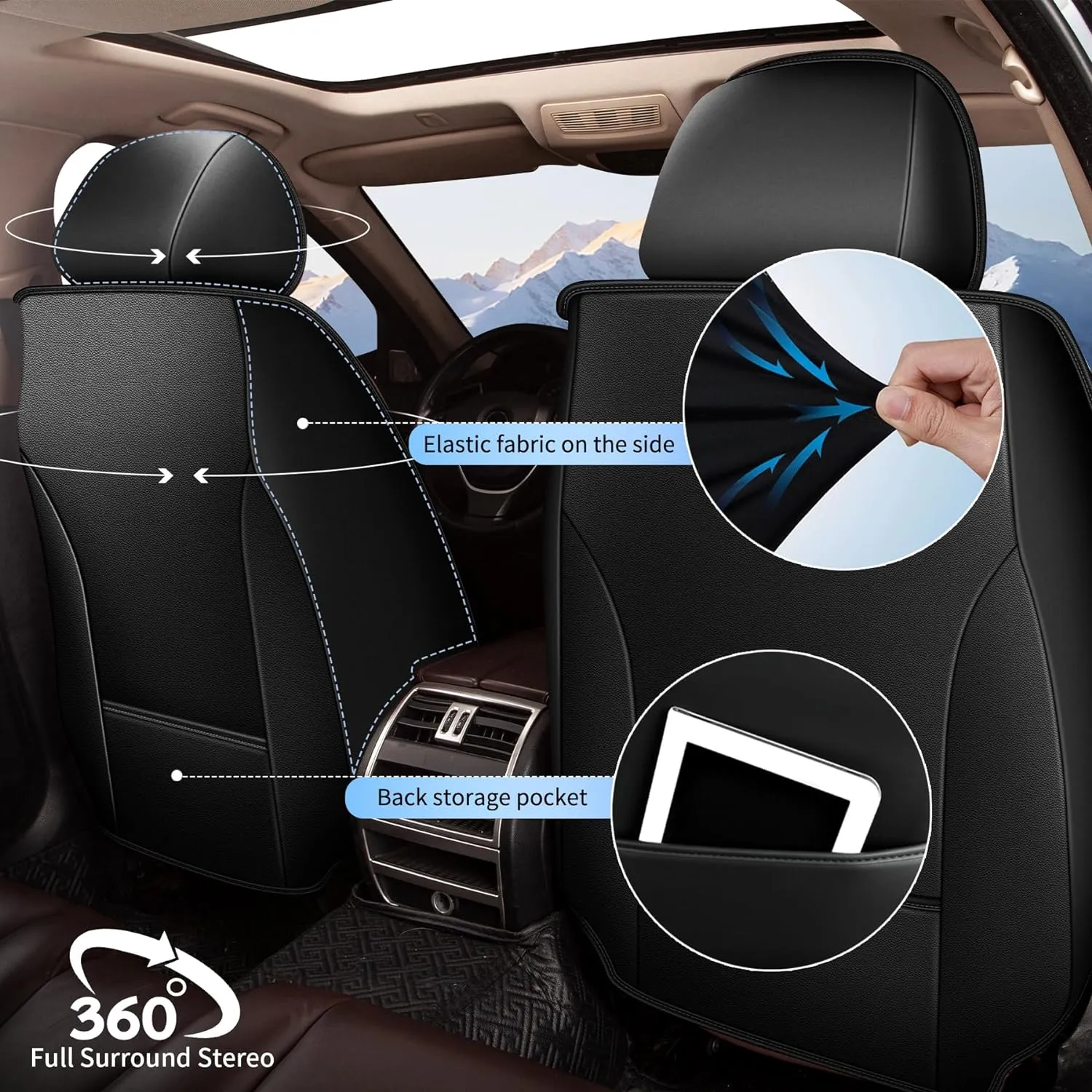 Seat Covers Full Set Fit for Hyundai Kona 2018-2025 Breathable and Waterproof Car Seat Covers 5 Seat Leather Seat Covers（Black&Grey）