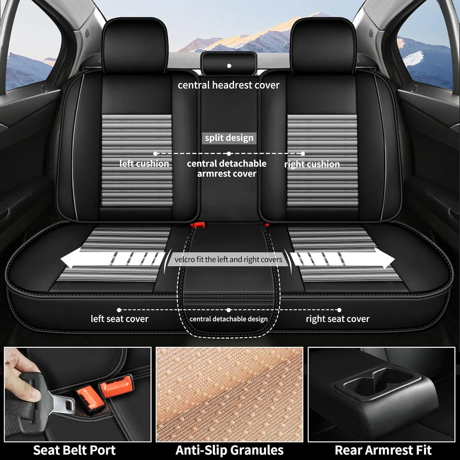 Seat Covers Full Set Fit for Hyundai Kona 2018-2025 Breathable and Waterproof Car Seat Covers 5 Seat Leather Seat Covers（Black&Grey）