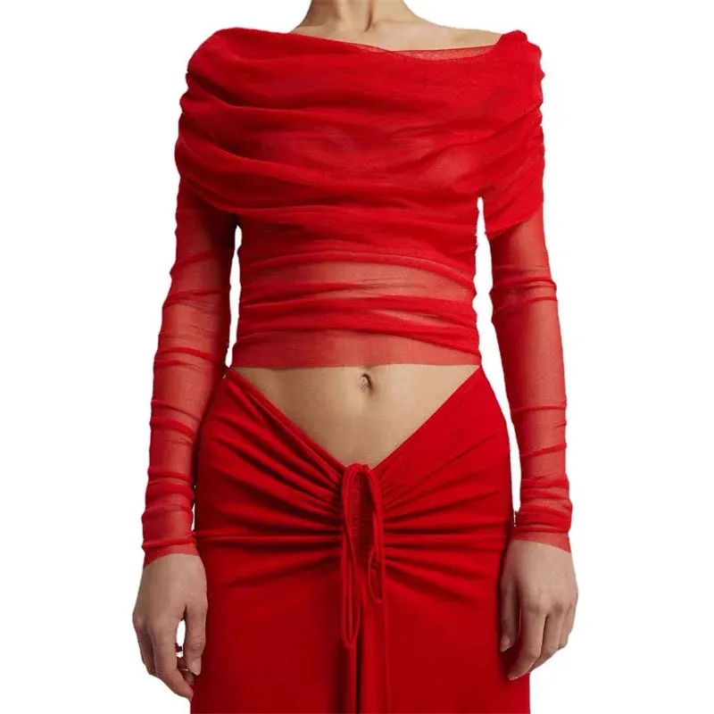 Semi-transparent Mesh Women's Long-sleeved Top