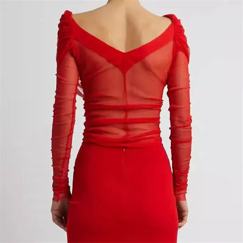Semi-transparent Mesh Women's Long-sleeved Top