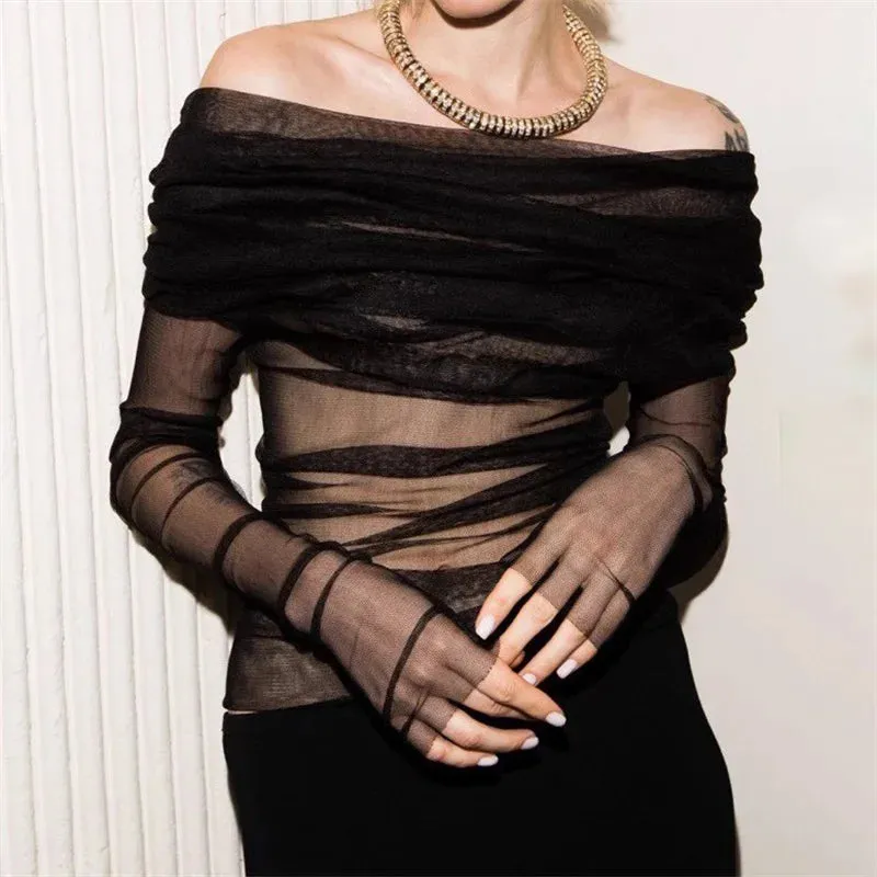 Semi-transparent Mesh Women's Long-sleeved Top
