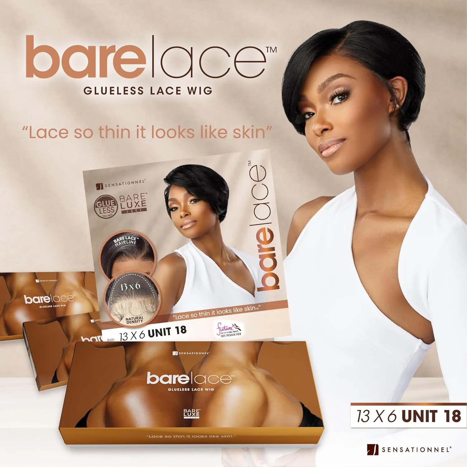 Sensationnel Bare Lace 13X6 Wigs - Unit 18 Lacefrontal Glueless Synthetic 180 Degree Preplucked Hairline (CHOCOLATECOPPER)