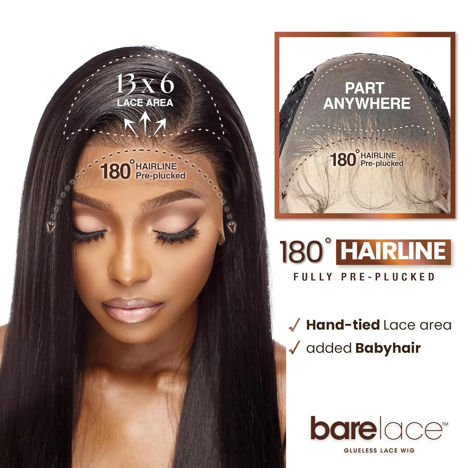 Sensationnel Bare Lace 13X6 Wigs - Unit 6 Lacefrontal Glueless Synthetic 180 Degree Preplucked Hairline (BALAYAGECHOCOLATE)