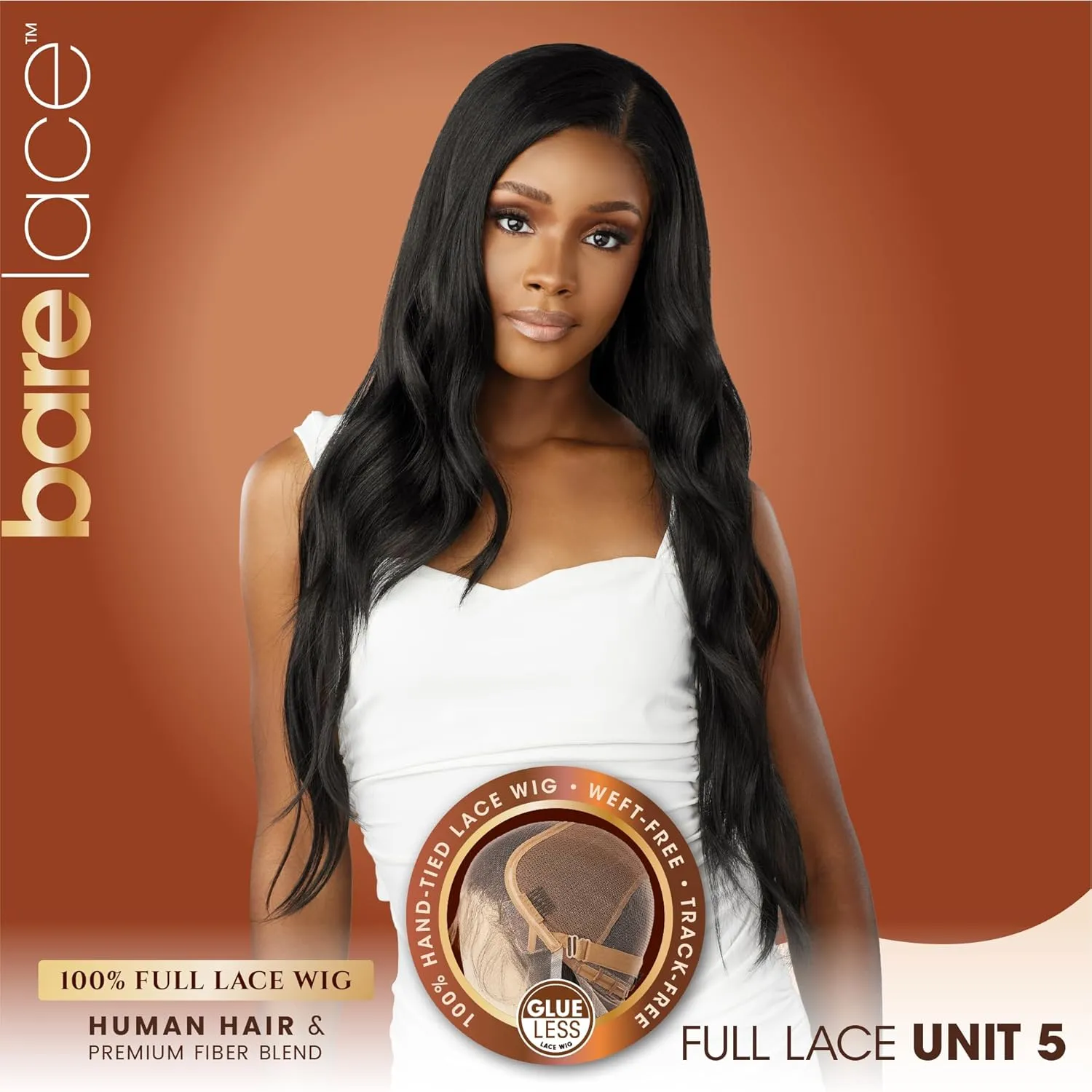 Sensationnel Bare Lace Fulllace Wig - Unit 5 Human Hair Blend All Lacefrontal Glueless Synthetic 180 Degree Preplucked Hairline (BALAYAGEHAZELNUT)