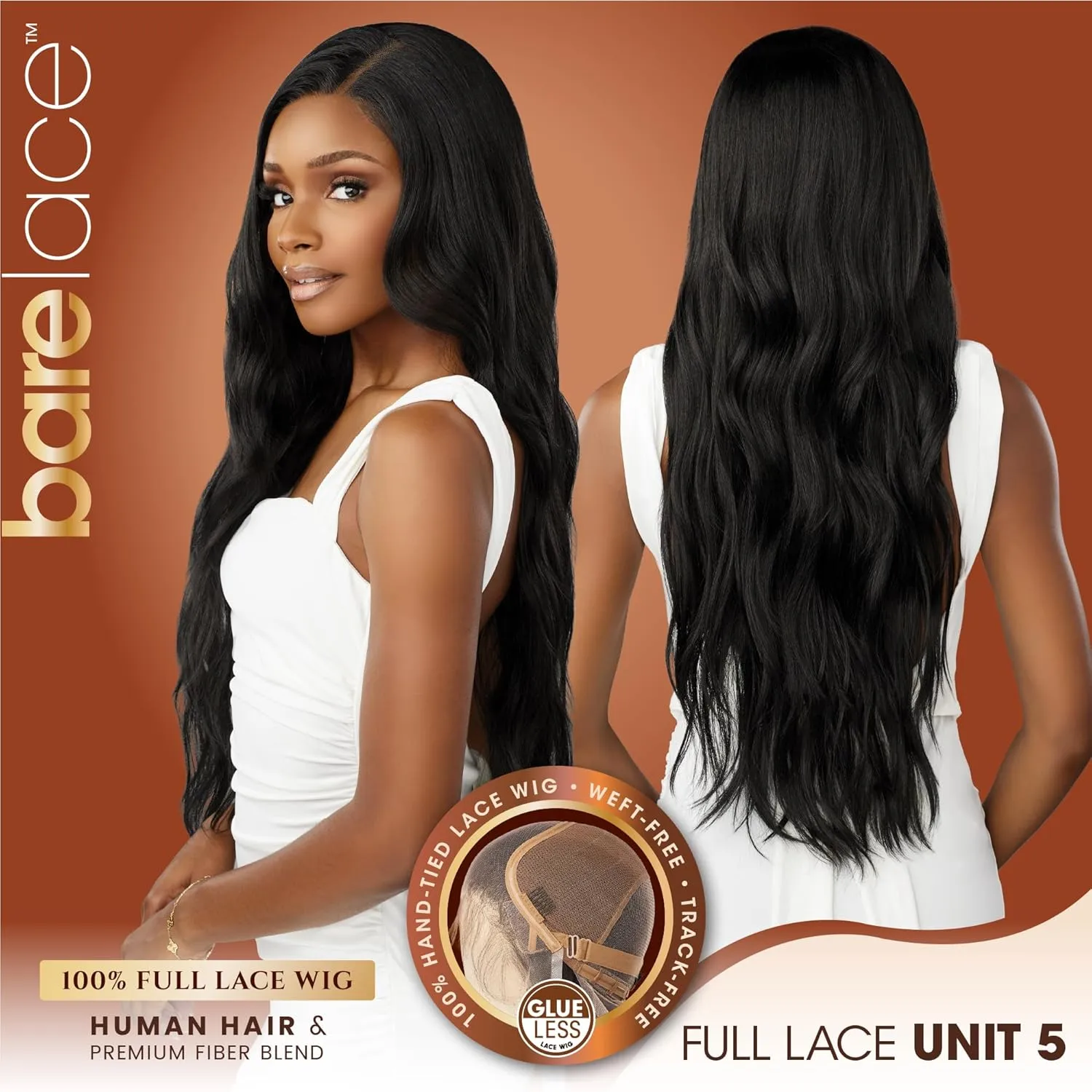 Sensationnel Bare Lace Fulllace Wig - Unit 5 Human Hair Blend All Lacefrontal Glueless Synthetic 180 Degree Preplucked Hairline (BALAYAGEHAZELNUT)