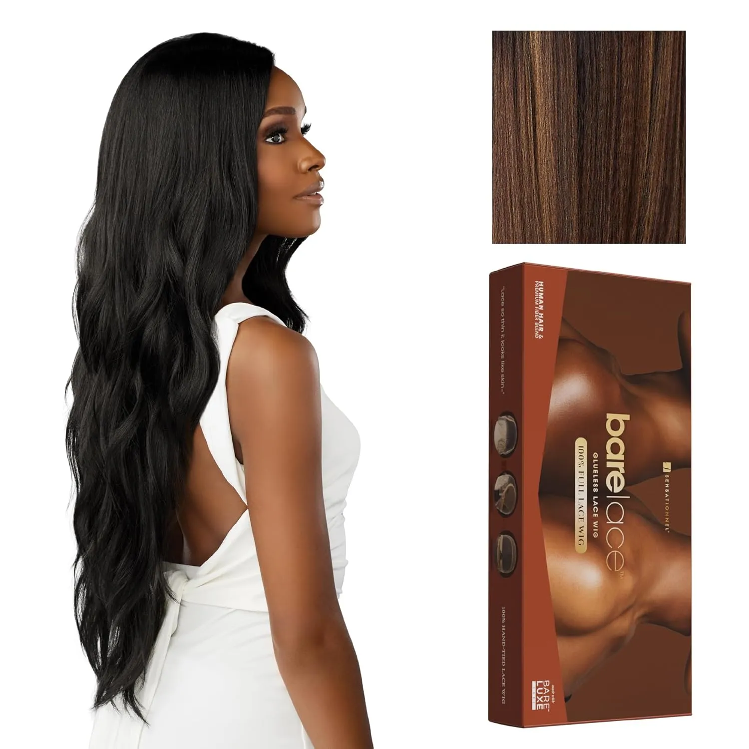 Sensationnel Bare Lace Fulllace Wig - Unit 5 Human Hair Blend All Lacefrontal Glueless Synthetic 180 Degree Preplucked Hairline (BALAYAGEHAZELNUT)