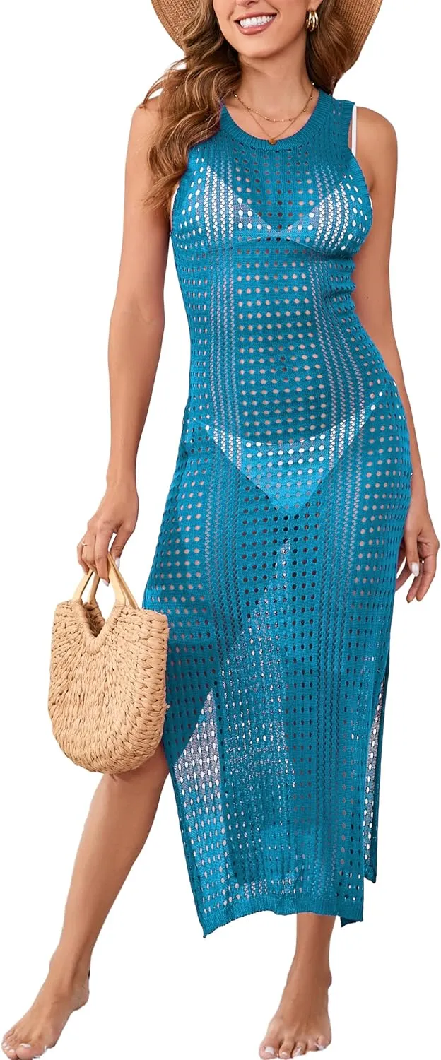 Sexy Cover Ups for Swimwear Women Casual See Through Crochet Mesh Bathing Suit Dress Summer