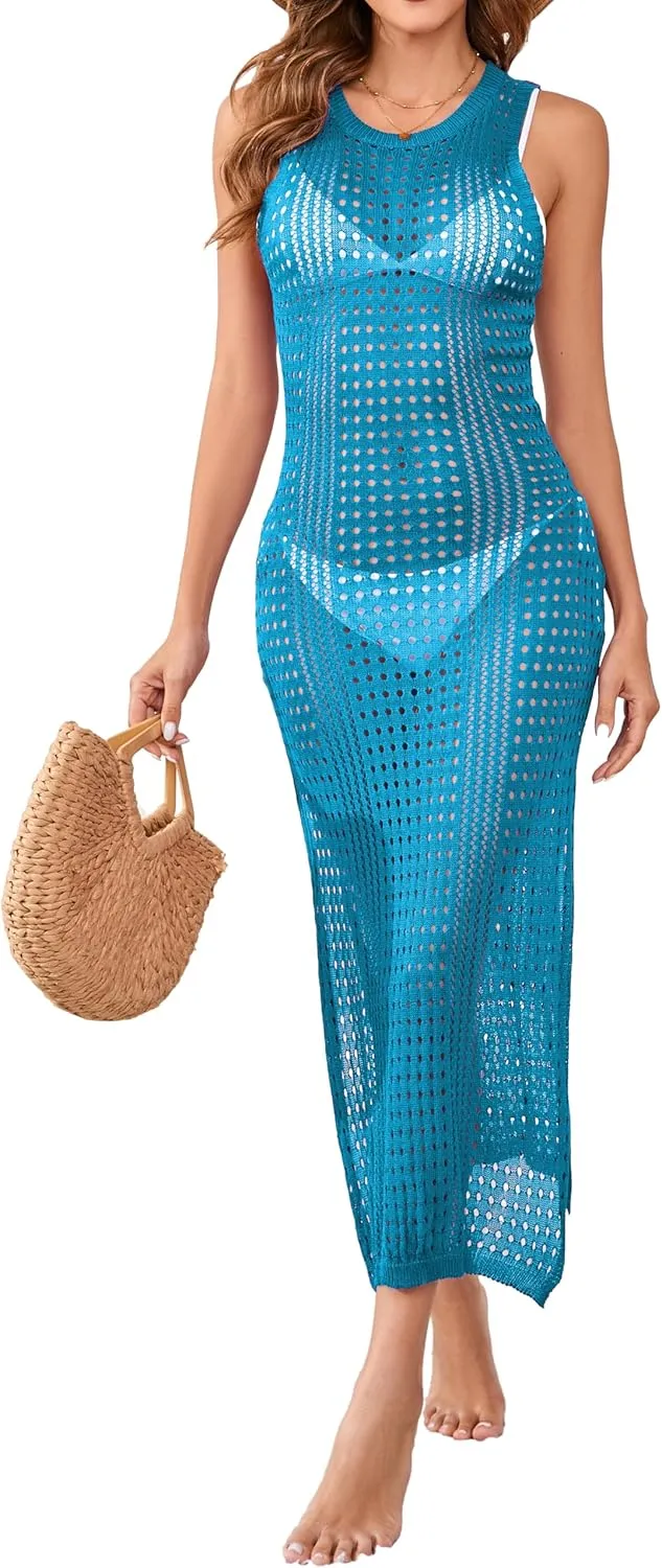 Sexy Cover Ups for Swimwear Women Casual See Through Crochet Mesh Bathing Suit Dress Summer