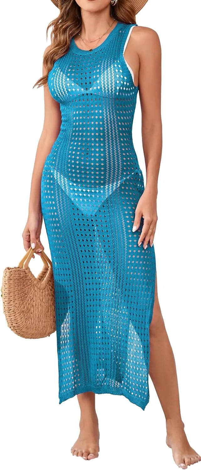 Sexy Cover Ups for Swimwear Women Casual See Through Crochet Mesh Bathing Suit Dress Summer