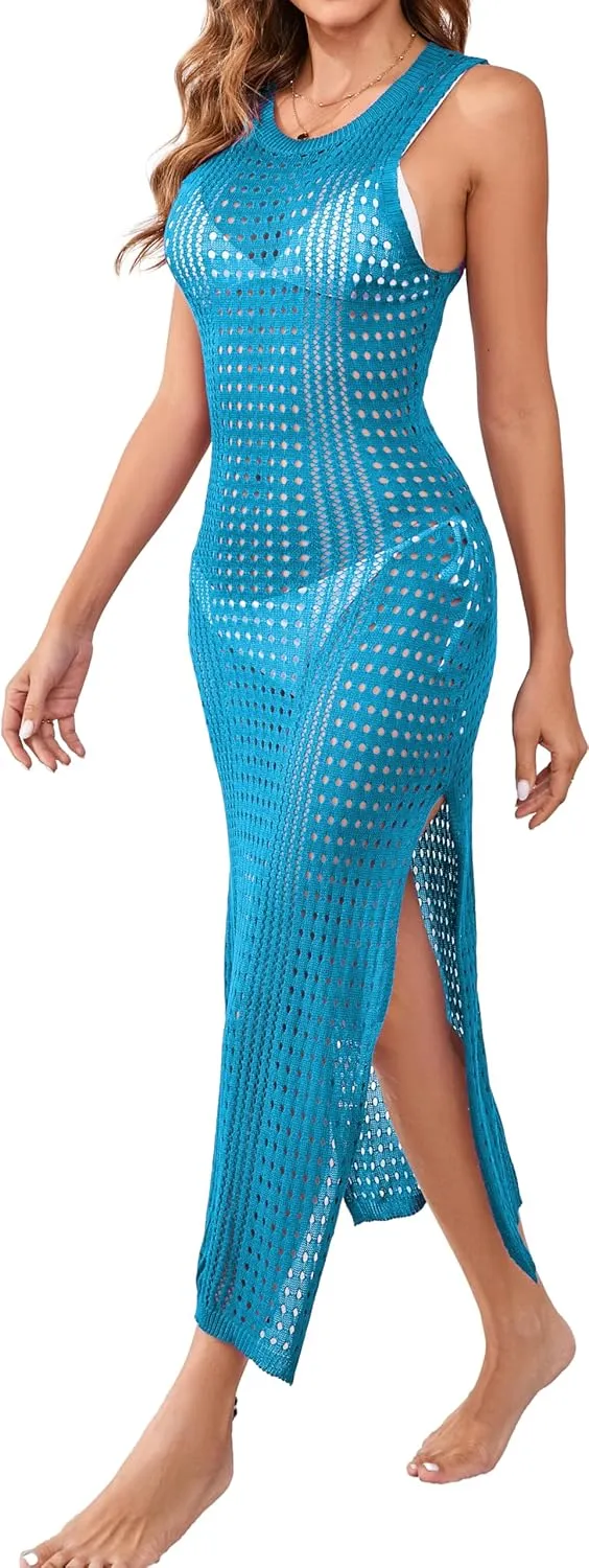 Sexy Cover Ups for Swimwear Women Casual See Through Crochet Mesh Bathing Suit Dress Summer