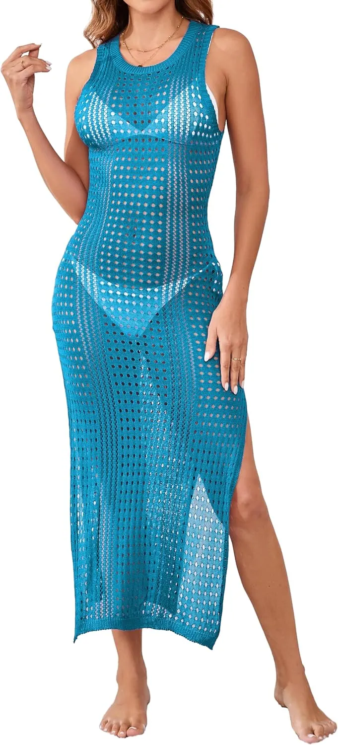 Sexy Cover Ups for Swimwear Women Casual See Through Crochet Mesh Bathing Suit Dress Summer