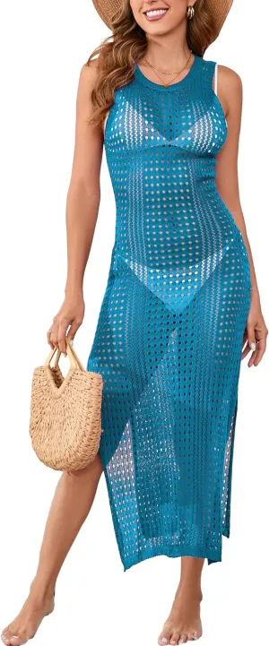 Sexy Cover Ups for Swimwear Women Casual See Through Crochet Mesh Bathing Suit Dress Summer