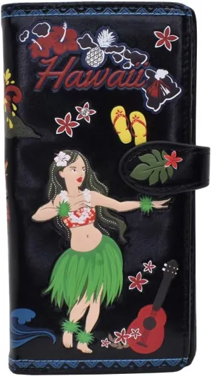 Shag Wear Women's Premium Vegan Clutch Cardholder Wallet Zipper (Aloha, Black)