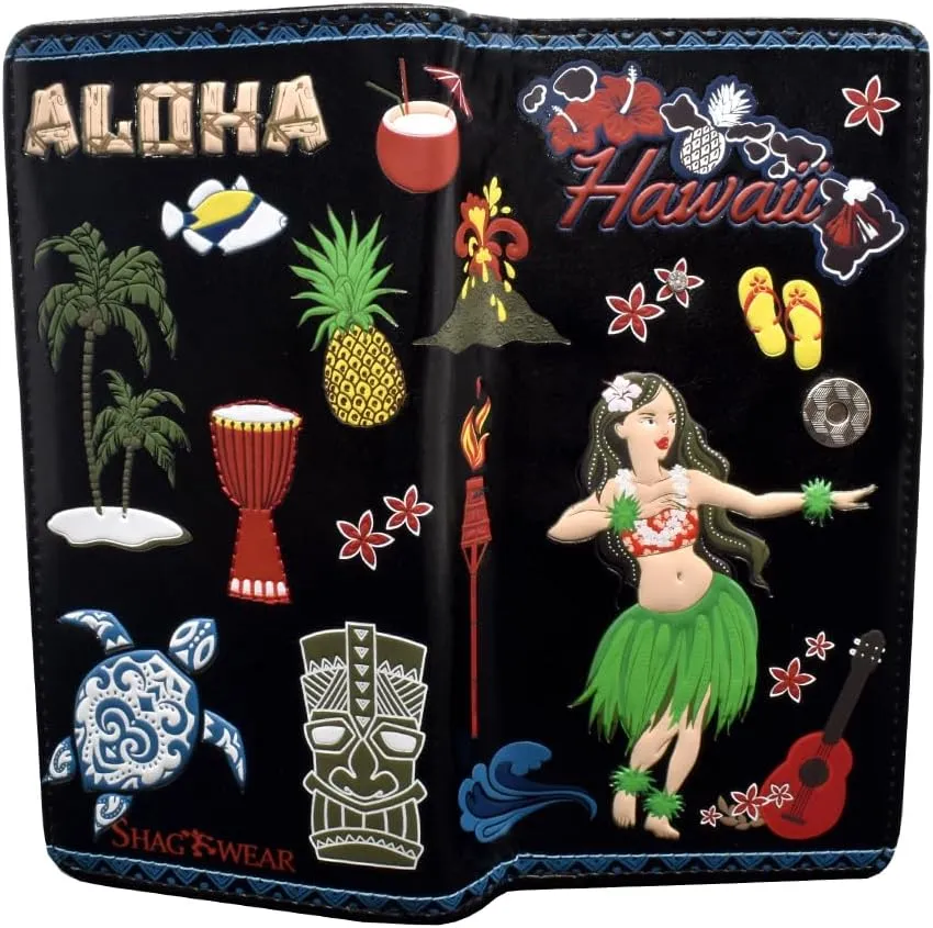 Shag Wear Women's Premium Vegan Clutch Cardholder Wallet Zipper (Aloha, Black)