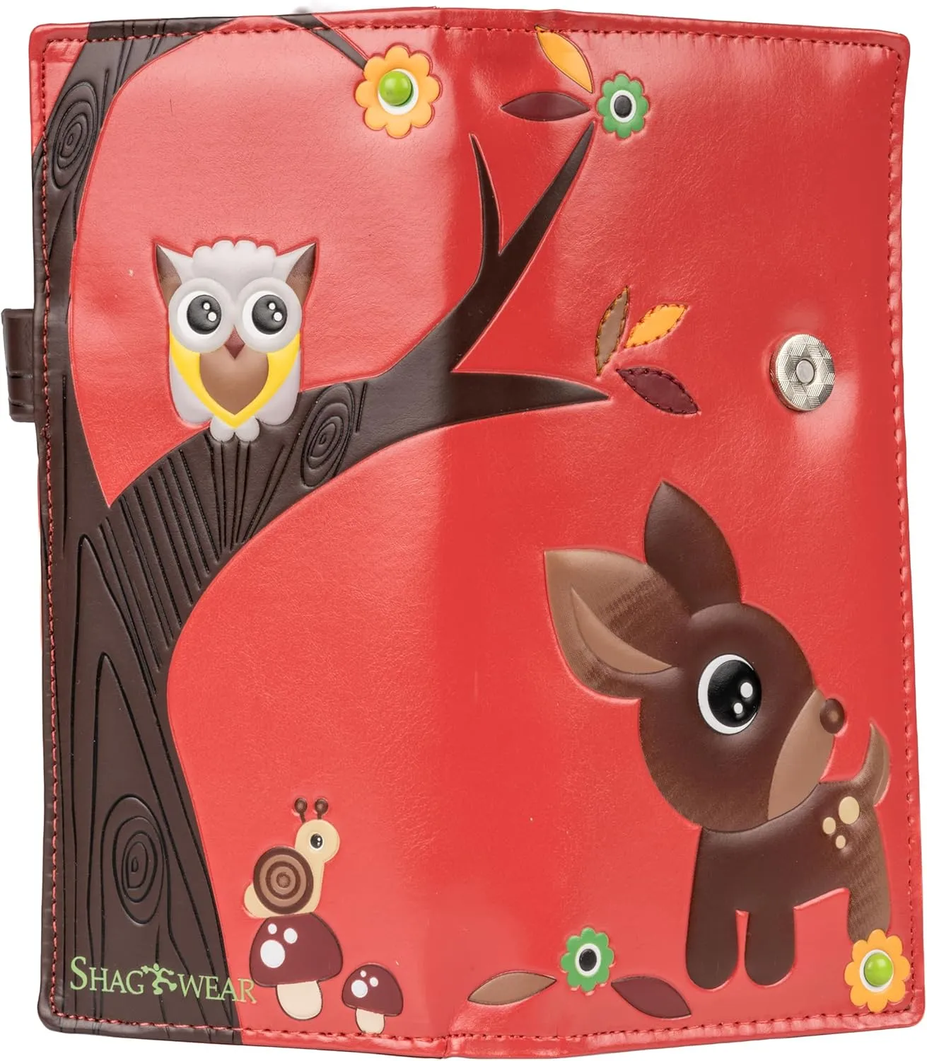 Shag Wear Women's Premium Vegan Clutch Cardholder Wallet Zipper Purse Woodland Forrest, Salmon