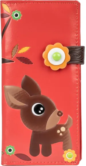 Shag Wear Women's Premium Vegan Clutch Cardholder Wallet Zipper Purse Woodland Forrest, Salmon