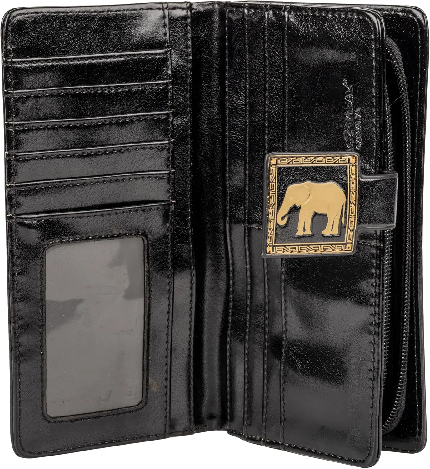 Shag Wear Women's Premium Vegan Clutch Cardholder Zipper Wallet Purse with African Pattern, Black