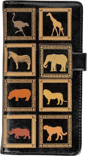 Shag Wear Women's Premium Vegan Clutch Cardholder Zipper Wallet Purse with African Pattern, Black
