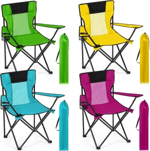 Shellwei Breathable Folding Camping Chair with Cupholder Carry Bag Regular Size Portable Lightweight Lawn Chair with Side Pocket Fishing Hiking Picnic Party Beach Outdoor Activity(Colorful,4 Pcs)