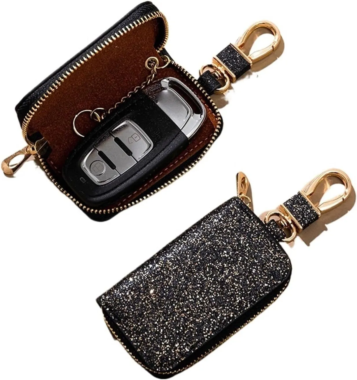 Shiny PU Pouch Zipper Holder Organizer Car Key Bag Keychain Wallet Fashion Simple(A2)