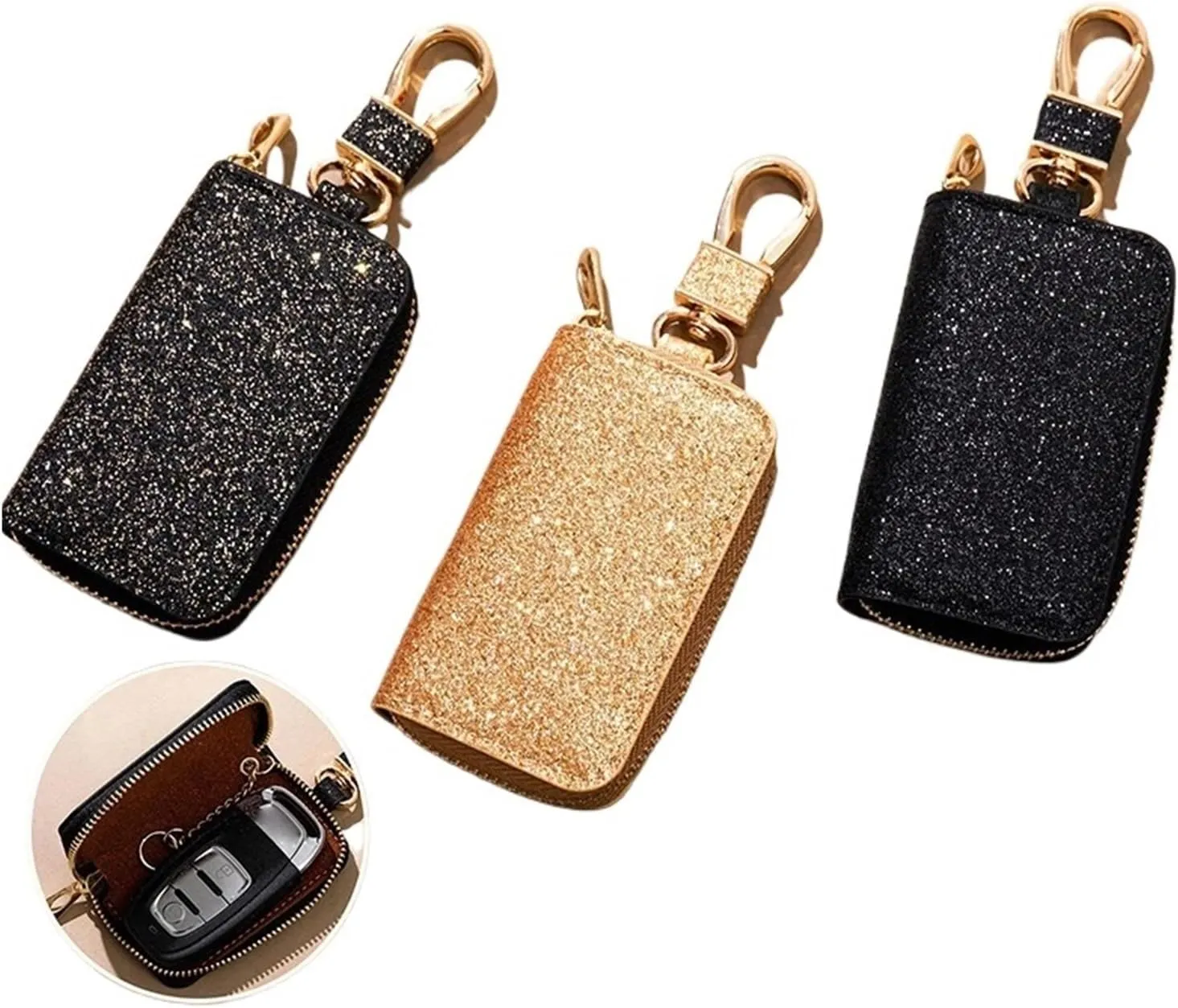 Shiny PU Pouch Zipper Holder Organizer Car Key Bag Keychain Wallet Fashion Simple(A2)