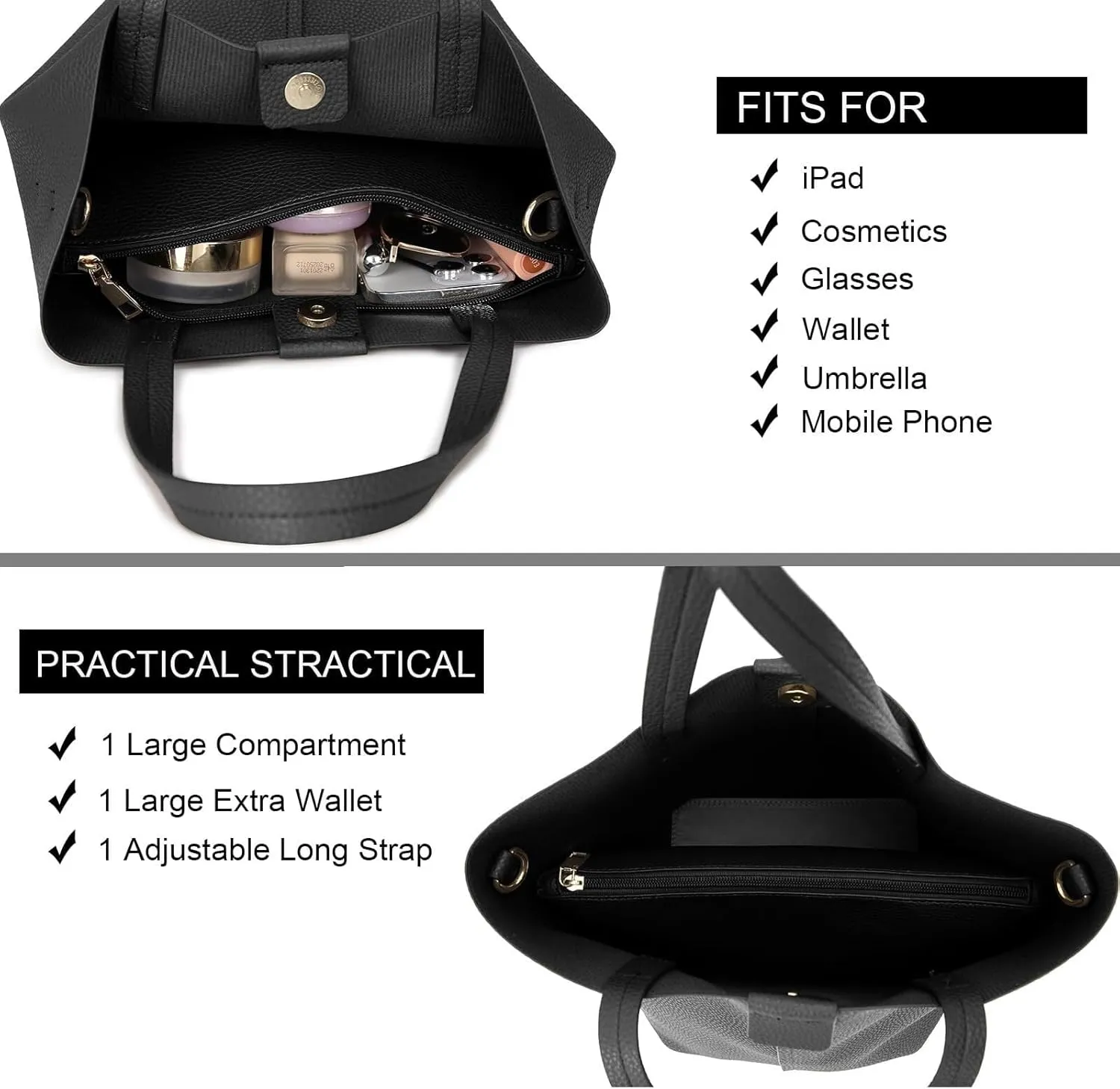 Shoulder Bag Women's 2 Piece Bucket Bag Set Soft Leather Tote & Crossbody Purse with Slouchy Hobo