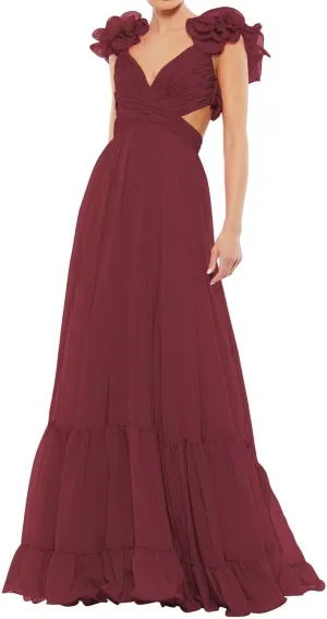 SHSUREVE Chiffon Ruffle Prom Dresses Long for Women A Line Bridesmaid Dresses Tiered Backless Formal Evening Gowns