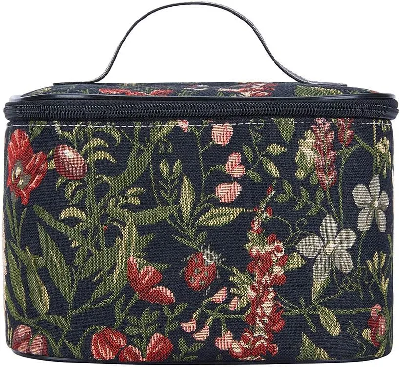 Signare Tapestry Toiletry Bag Makeup Organise bag for Women in Morning Garden Black Design (TOIL-MGDBK)