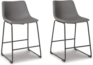 Signature Design by Ashley Centiar Modern Faux Leather 23.75" Counter Height Bucket Seat Barstool, Set of 2, Gray