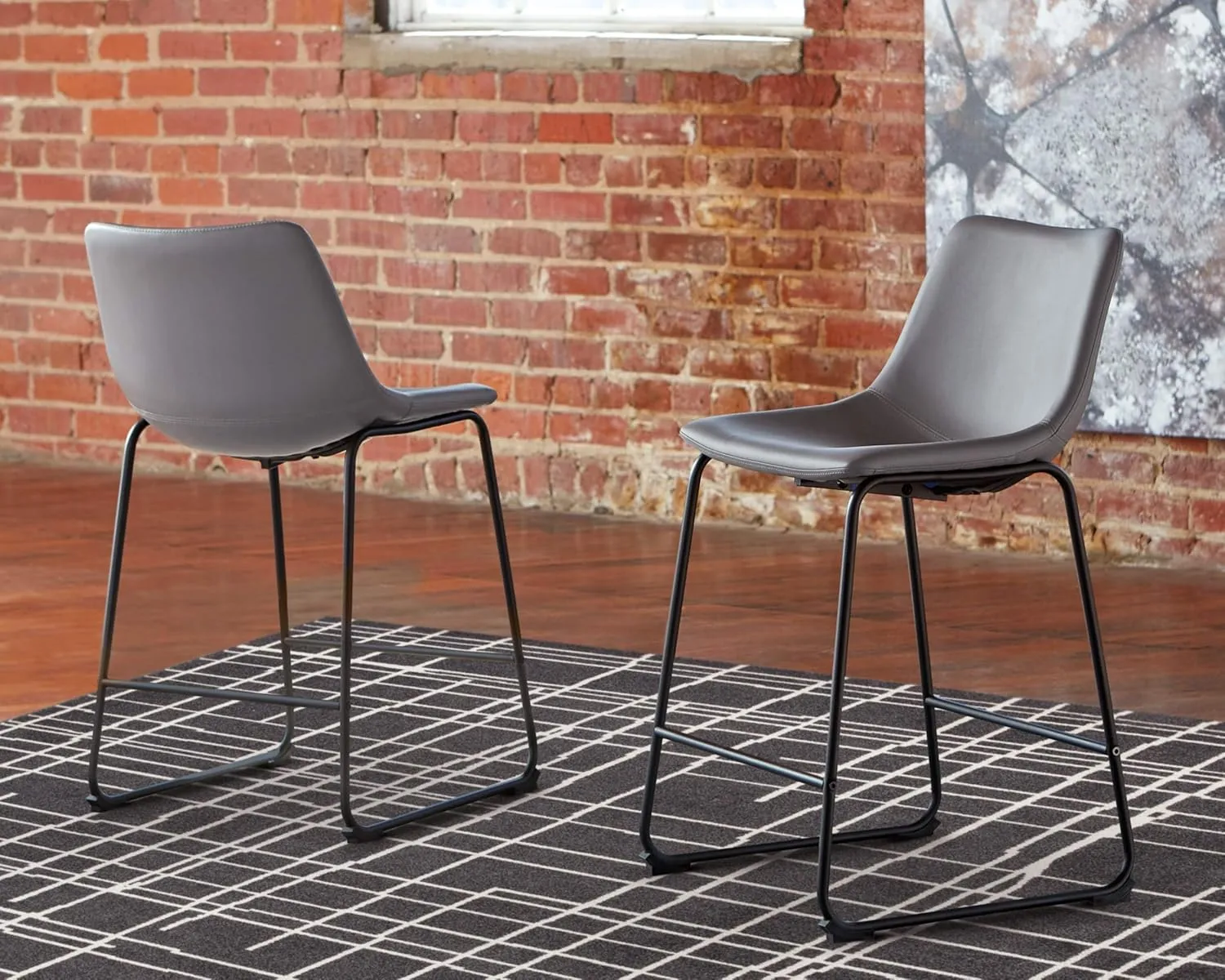 Signature Design by Ashley Centiar Modern Faux Leather 23.75" Counter Height Bucket Seat Barstool, Set of 2, Gray
