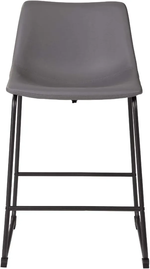 Signature Design by Ashley Centiar Modern Faux Leather 23.75" Counter Height Bucket Seat Barstool, Set of 2, Gray