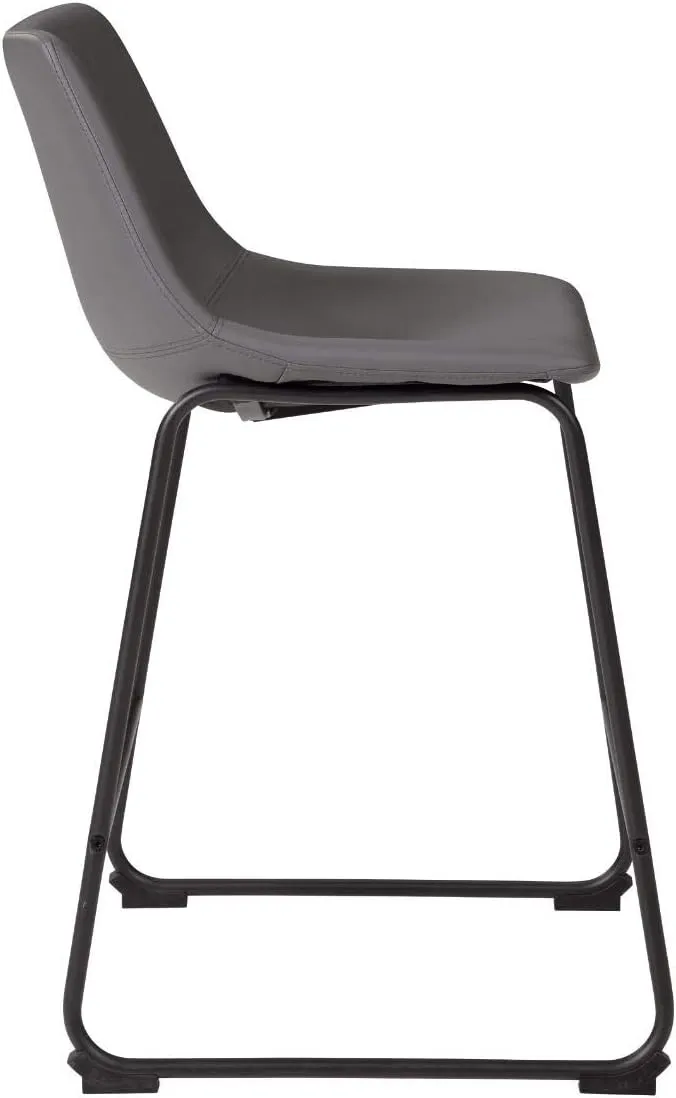 Signature Design by Ashley Centiar Modern Faux Leather 23.75" Counter Height Bucket Seat Barstool, Set of 2, Gray