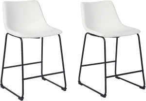 Signature Design by Ashley Centiar Modern Faux Leather 23.75" Counter Height Bucket Seat Barstool, Set of 2, White