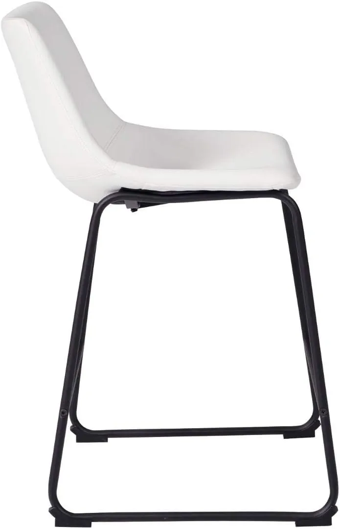 Signature Design by Ashley Centiar Modern Faux Leather 23.75" Counter Height Bucket Seat Barstool, Set of 2, White