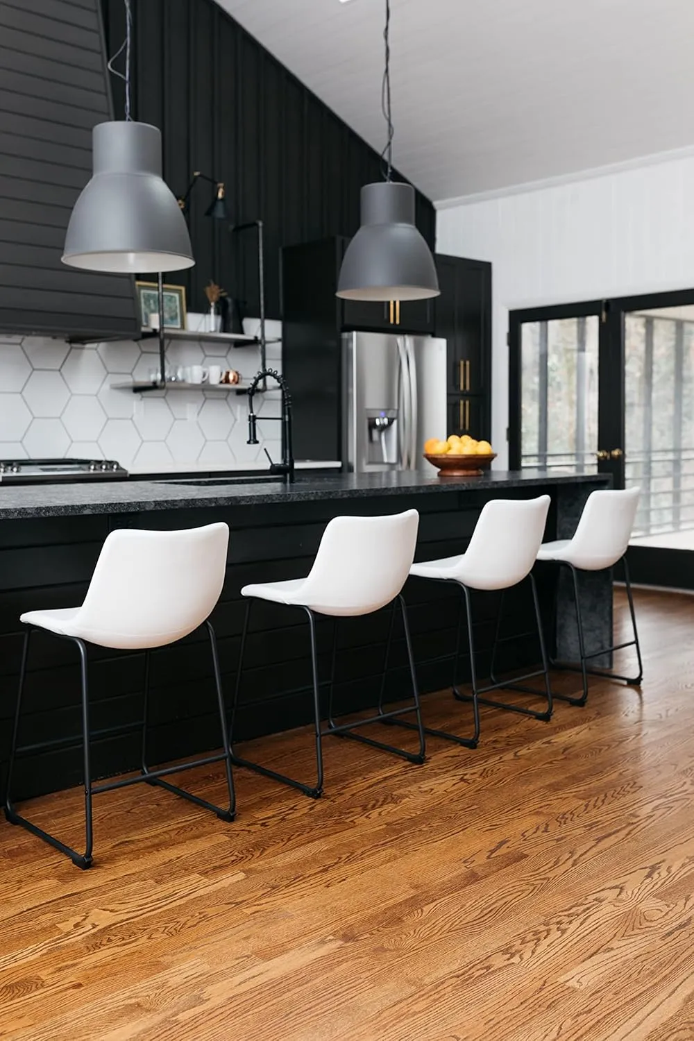 Signature Design by Ashley Centiar Modern Faux Leather 23.75" Counter Height Bucket Seat Barstool, Set of 2, White
