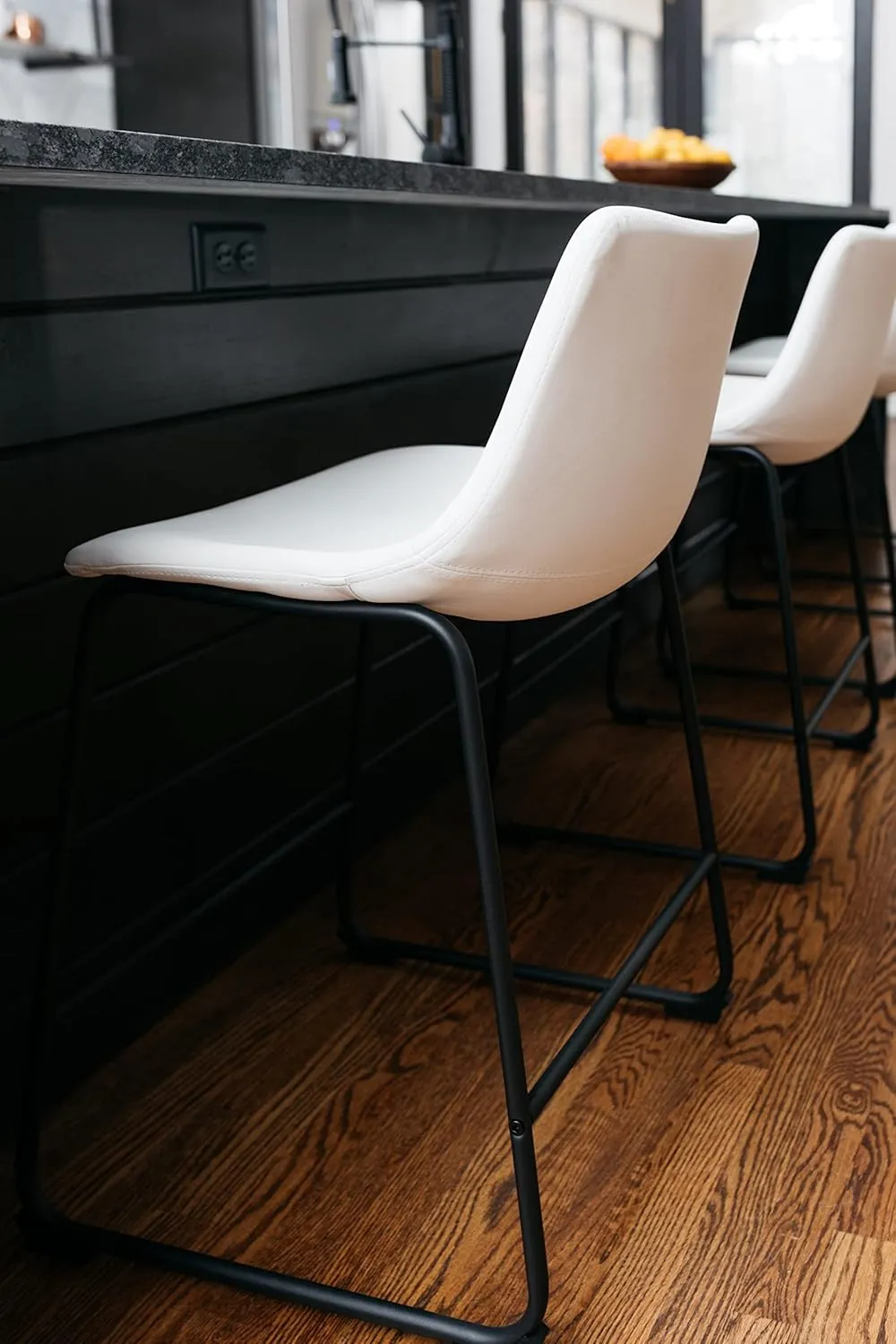 Signature Design by Ashley Centiar Modern Faux Leather 23.75" Counter Height Bucket Seat Barstool, Set of 2, White