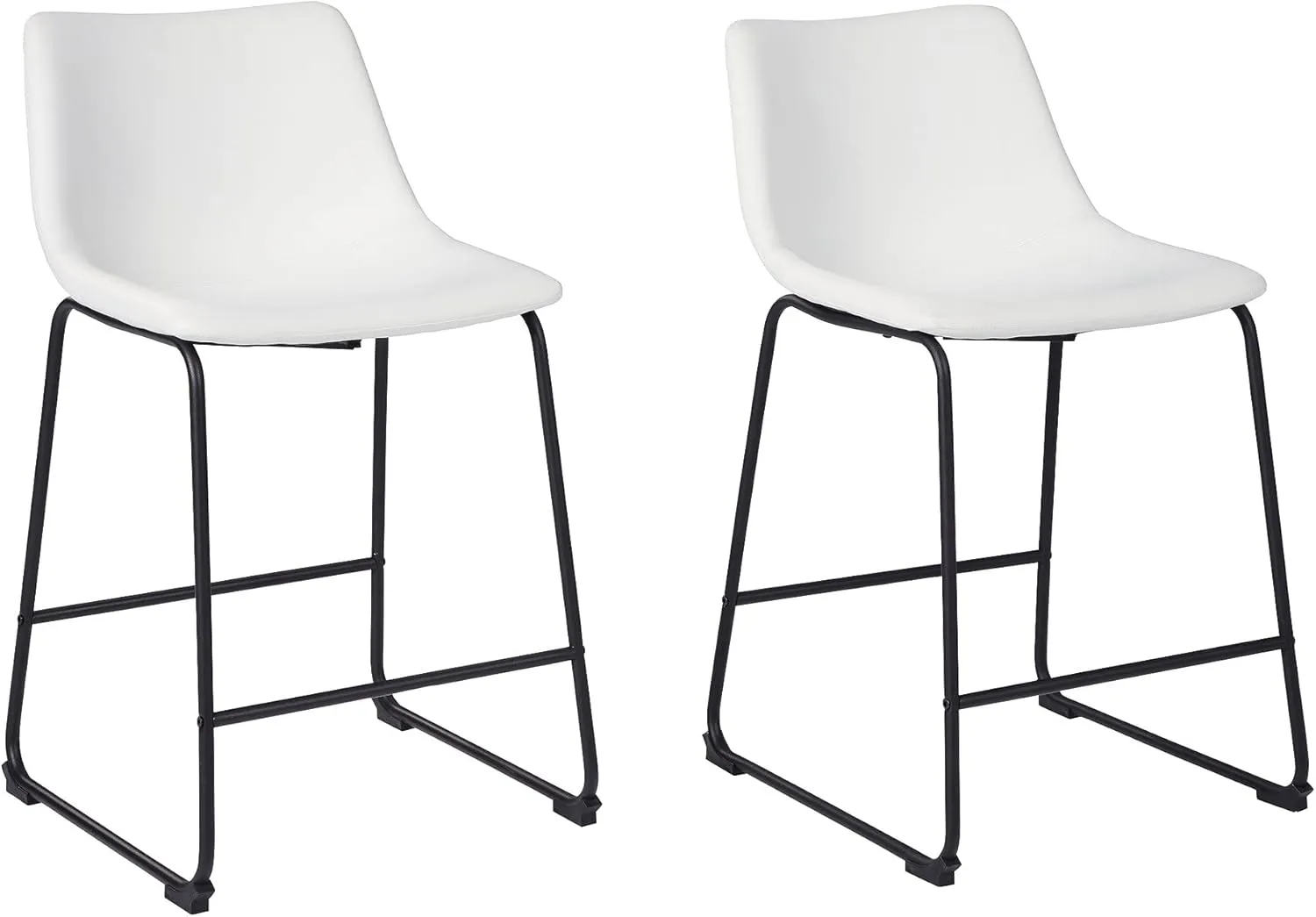 Signature Design by Ashley Centiar Modern Faux Leather 23.75" Counter Height Bucket Seat Barstool, Set of 2, White