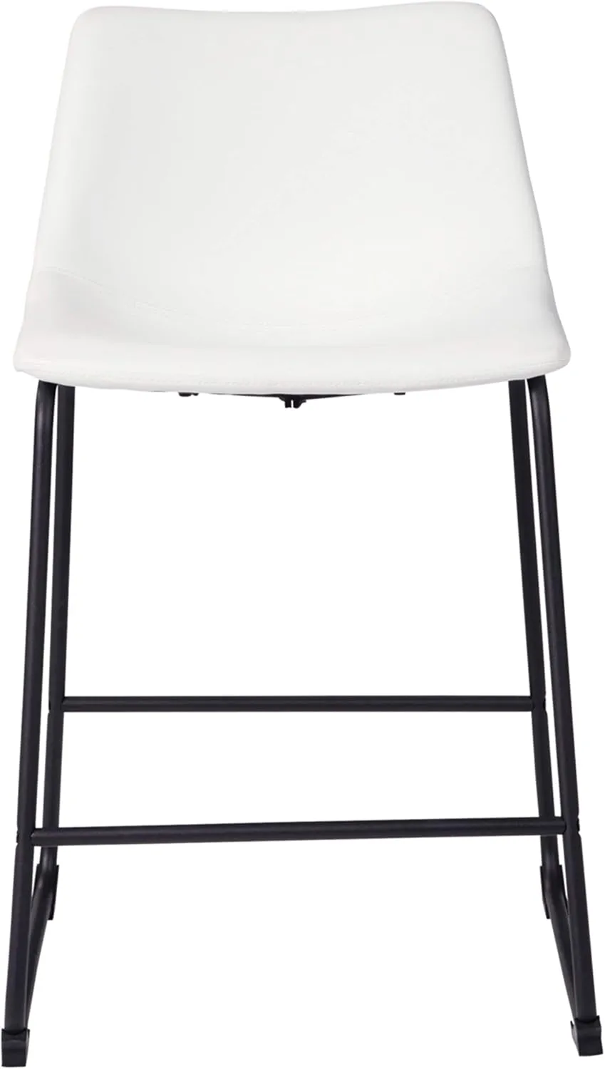 Signature Design by Ashley Centiar Modern Faux Leather 23.75" Counter Height Bucket Seat Barstool, Set of 2, White