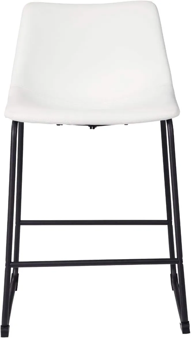 Signature Design by Ashley Centiar Modern Faux Leather 23.75" Counter Height Bucket Seat Barstool, Set of 2, White