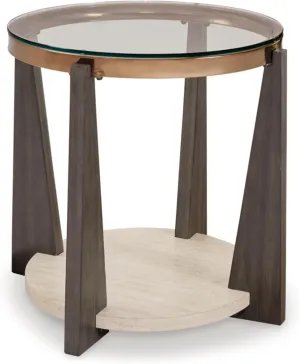 Signature Design by Ashley Frazwa Modern Glass-Tabletop End Table with Open Lower Shelf, Dark Brown & Beige