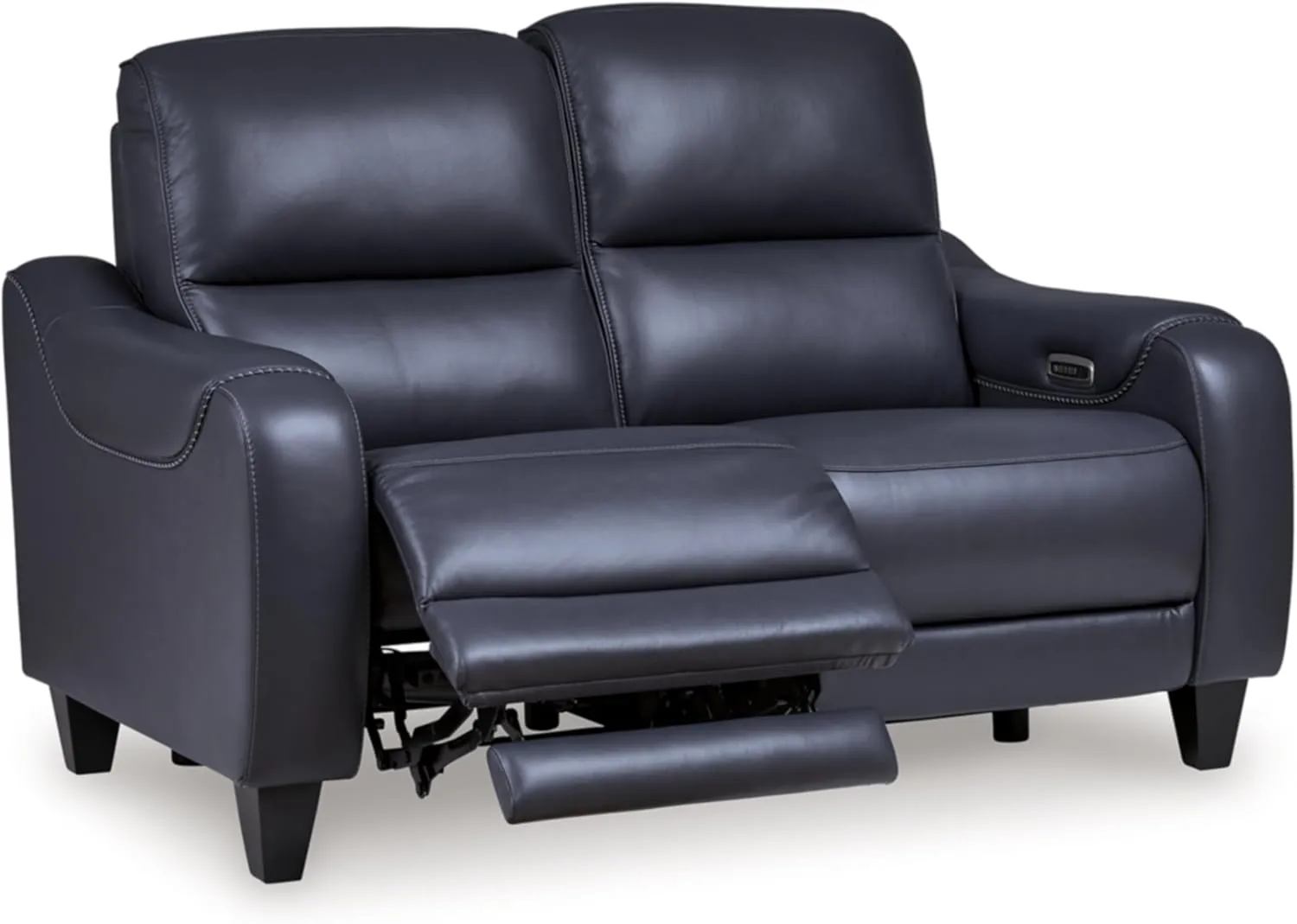 Signature Design by Ashley Mercomatic Contemporary Leather Match Wall Hugger Power Reclining Loveseat with Adjustable Headrest and USB Ports, Blue
