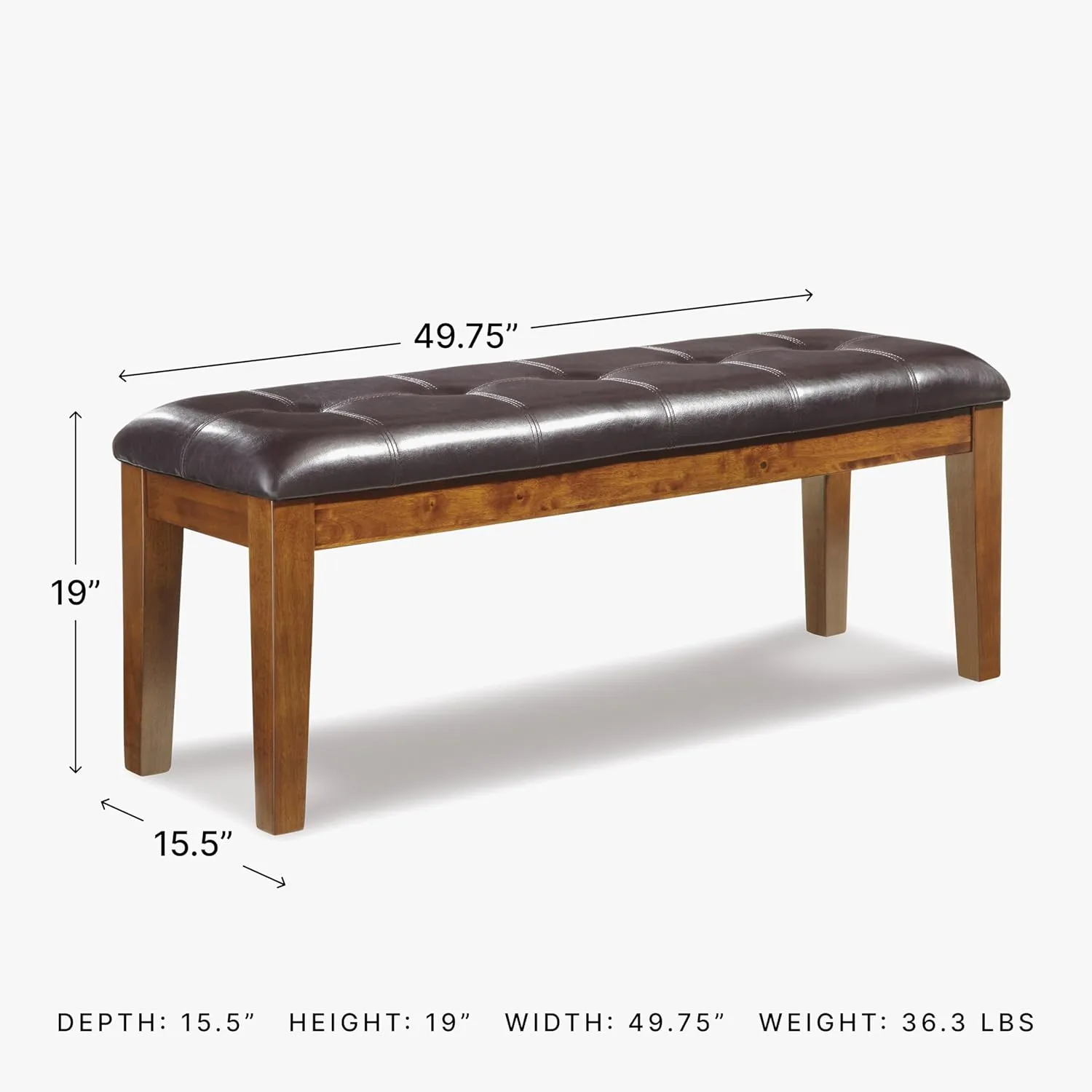 Signature Design by Ashley Ralene Tufted Upholstered Dining Room Bench, Medium Brown