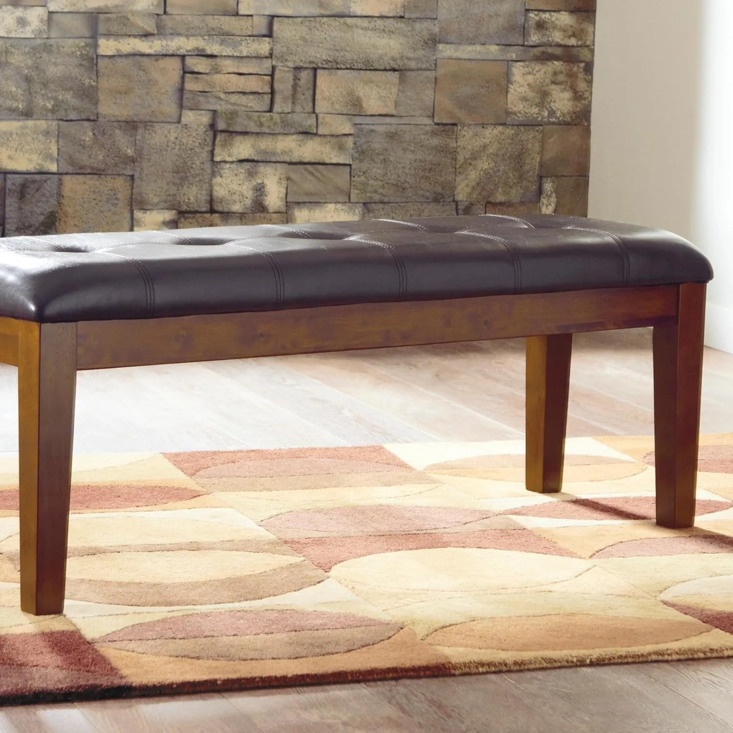Signature Design by Ashley Ralene Tufted Upholstered Dining Room Bench, Medium Brown
