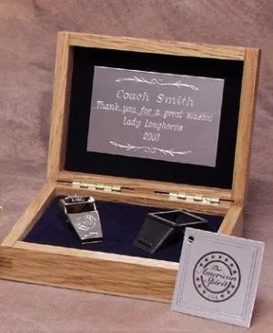 Silver Colored Brass Award Whistle with Safe-T-Tip in a Wooden Gift Box. Made in The USA!