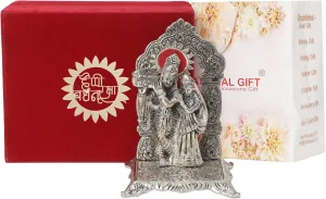 Silver Plated Radha Krishna Idol Oxidized Finish with Happy Raksha Bandhan Wishes, Standard