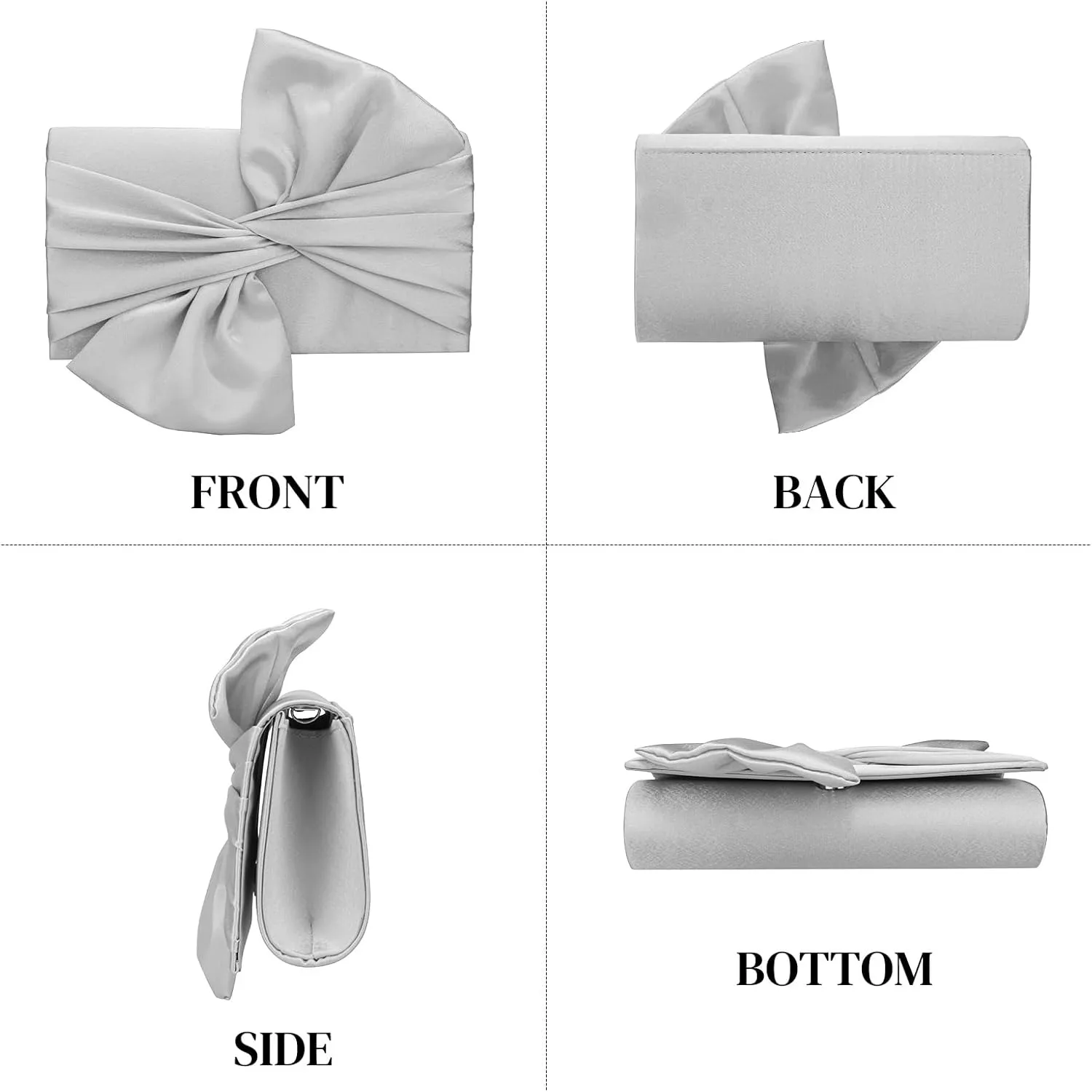 Simcat Womens Clutch Bag,Pleated Satin Handbag Lady Pleated Bow Purse Evening Bag with Chain for Wedding Prom Formal Party