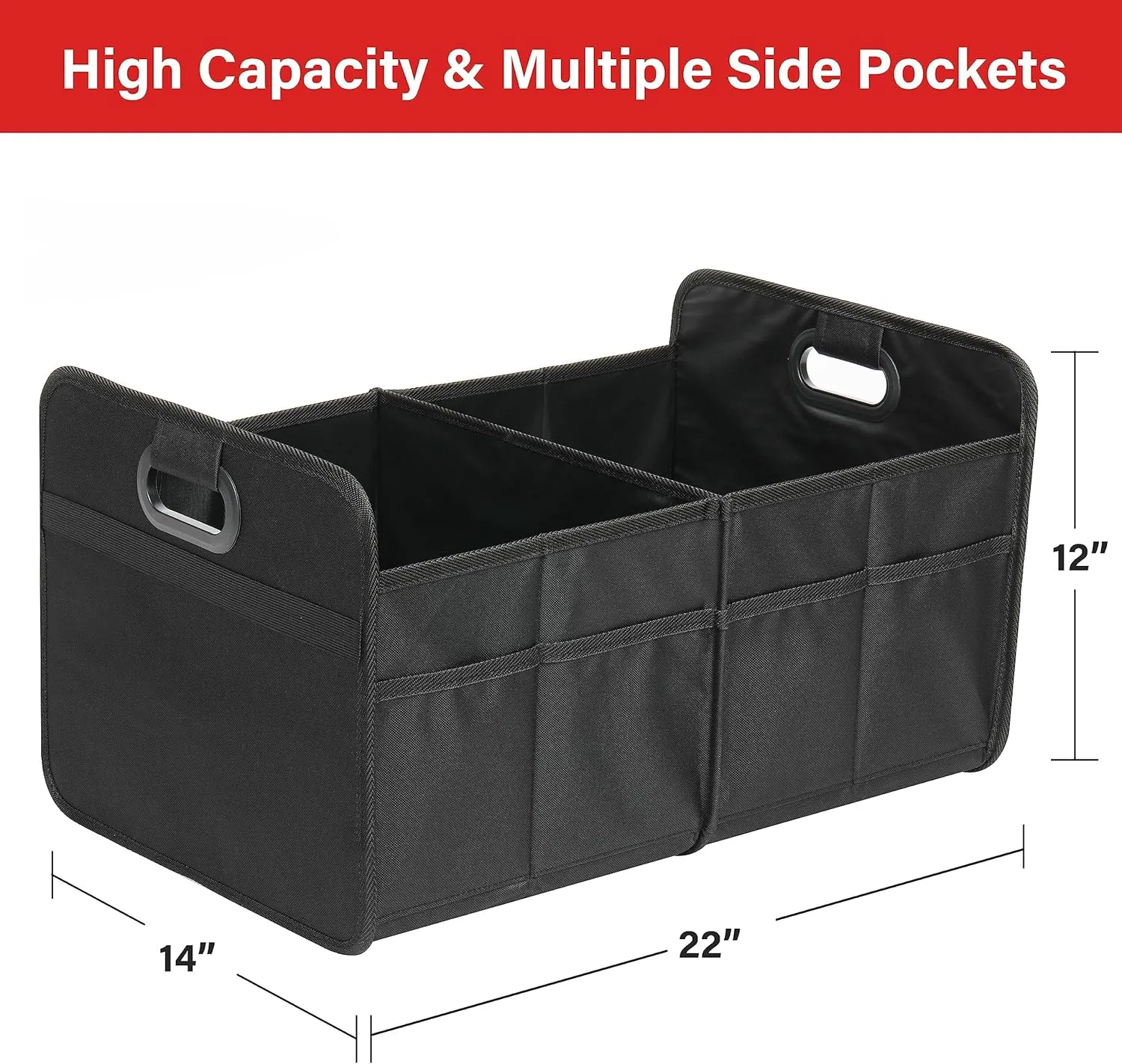 Simple Deluxe Car Trunk Organizer, 2 Compartments Suv Trunk Storage Organizer with Large Capacity Waterproof Collapsible Anti-slip Design, for Car Suv/Jeep/Sedan, Standard Size, Black, 2 Pack