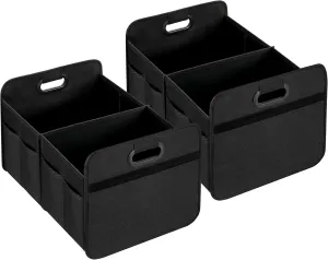 Simple Deluxe Car Trunk Organizer, 2 Compartments Suv Trunk Storage Organizer with Large Capacity Waterproof Collapsible Anti-slip Design, for Car Suv/Jeep/Sedan, Standard Size, Black, 2 Pack