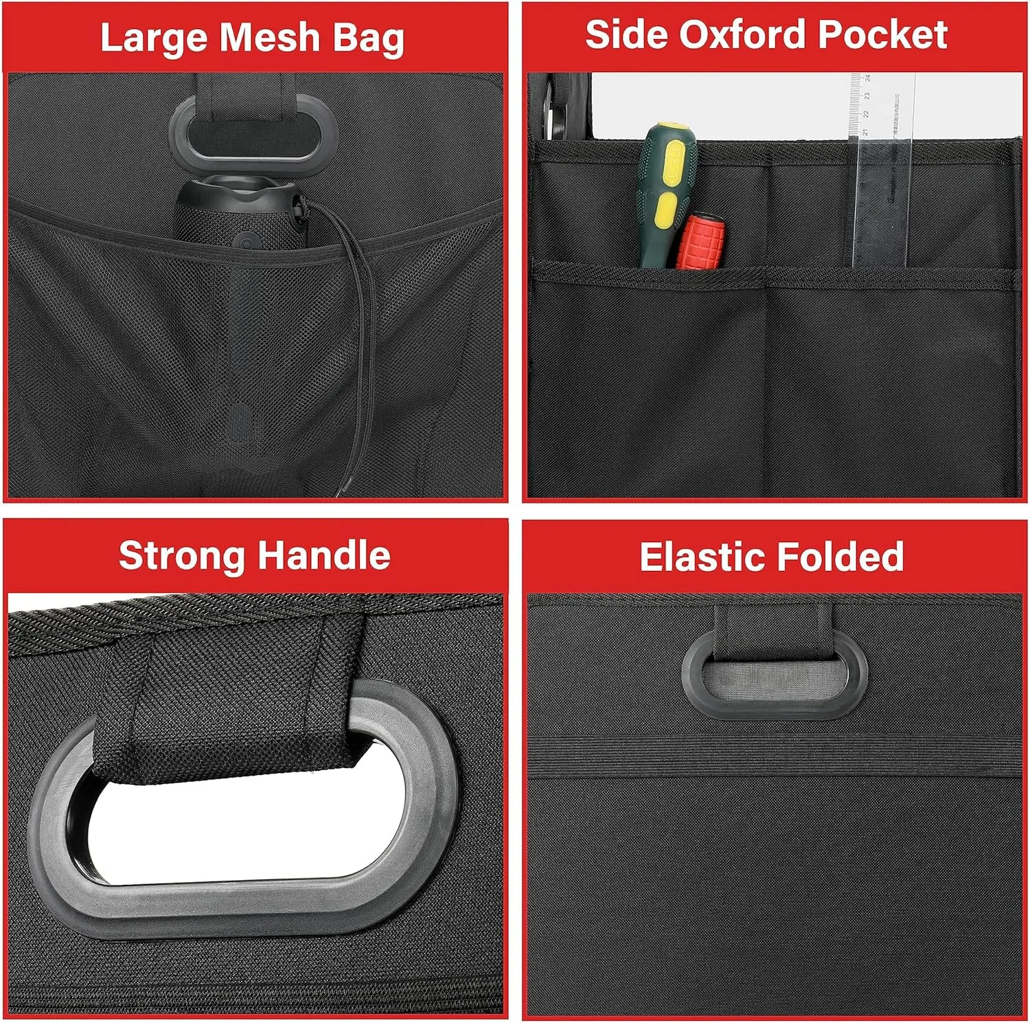 Simple Deluxe Car Trunk Organizer, 2 Compartments Suv Trunk Storage Organizer with Large Capacity Waterproof Collapsible Anti-slip Design, for Car Suv/Jeep/Sedan, Standard Size, Black, 2 Pack